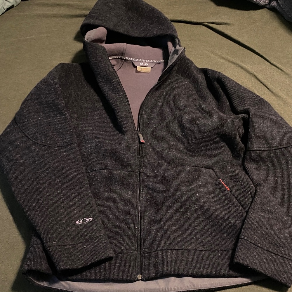 Salomon Dark Charcoal Full-Zip Wool Fleece Lined Hoodie Jacket